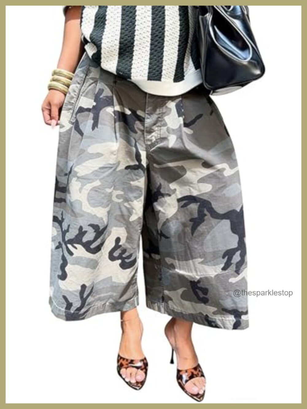 Women's Camo Cargo Capri Jeans High Waist Wide Leg Baggy Cropped